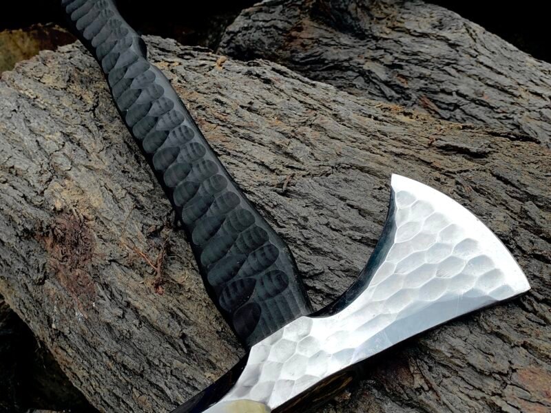 Customised Handmade Axe Hatchet HandForged mirror polish Carbon steel blade Wooden handle with leather sheath