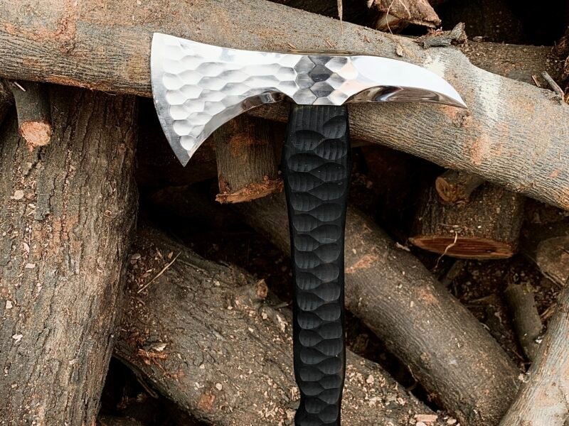 Customised Handmade Axe Hatchet HandForged mirror polish Carbon steel blade Wooden handle with leather sheath