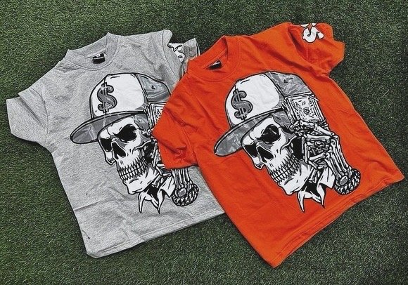 Skull With Money T-Shirt With Sticker Printing 220GSM O-Neck Comfortable Fabric