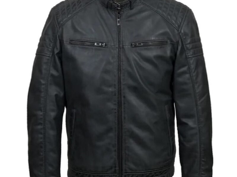 Men New Design 100% Genuine Leather Zipper Fashion Black Stand Collar Motorcycle Jacket