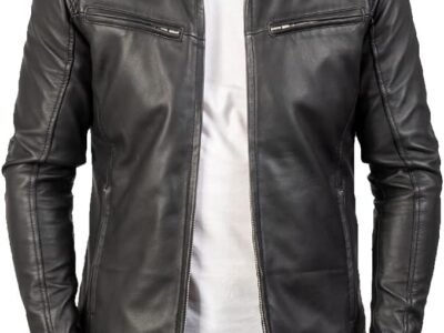 Trendy Men's Genuine Sheep Skin Leather Biker Jacket Real Motorcycle Jacket for Men