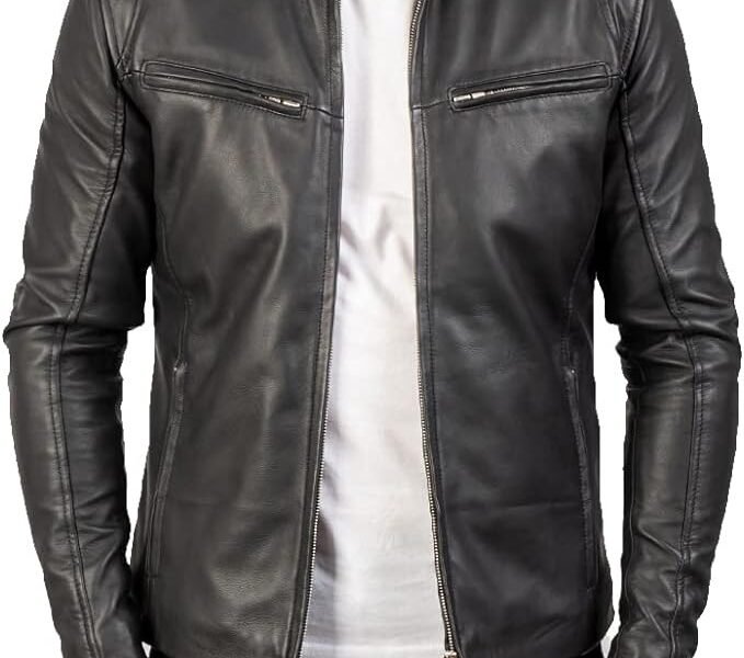 Trendy Men's Genuine Sheep Skin Leather Biker Jacket Real Motorcycle Jacket for Men