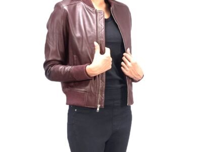 Women's Stylish Real Leather Motocross Racer Jacket Black Maroon Bomber Genuine Leather Jacket