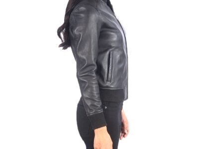 Women's Stylish Real Leather Motocross Racer Jacket Black Maroon Bomber Genuine Leather Jacket