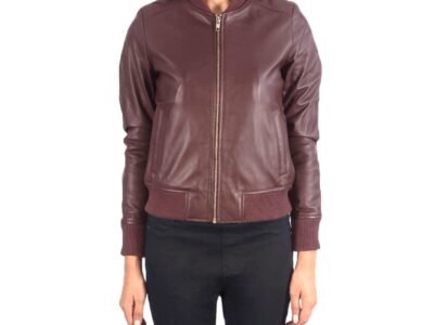 Women's Stylish Real Leather Motocross Racer Jacket Black Maroon Bomber Genuine Leather Jacket