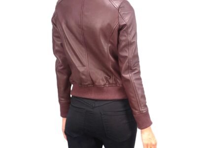 Women's Stylish Real Leather Motocross Racer Jacket Black Maroon Bomber Genuine Leather Jacket