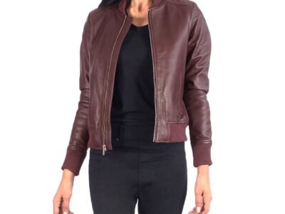 Women's Stylish Real Leather Motocross Racer Jacket Black Maroon Bomber Genuine Leather Jacket