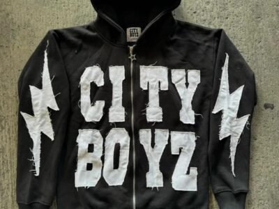 CITY BOYZ ZIPPER HOODIE 400 GSM With Distressed Embroidery Comfortable Fabric